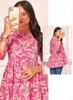 Cotton Pink Casual Wear Printed Readymade Top